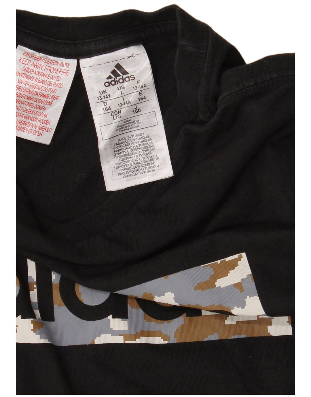 Adidas Boys Graphic T-Shirt Top 13-14 Years Black Cotton