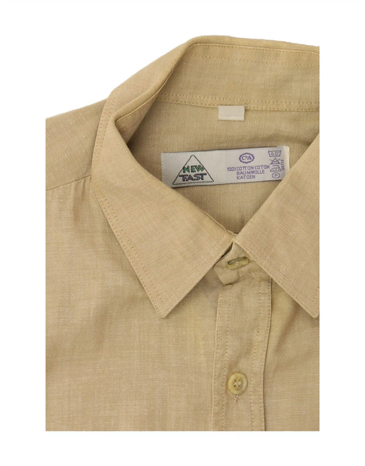 NEW FAST Mens Short Sleeve Shirt Large Beige Cotton Vintage New Fast and Second-Hand New Fast from Messina Hembry 