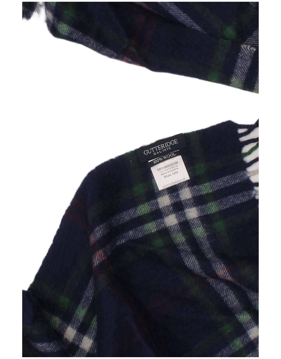 GUTTERIDGE Mens Rectangle Scarf One Size Navy Blue Plaid Wool Classic
