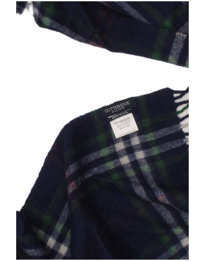 GUTTERIDGE Mens Rectangle Scarf One Size Navy Blue Plaid Wool Classic