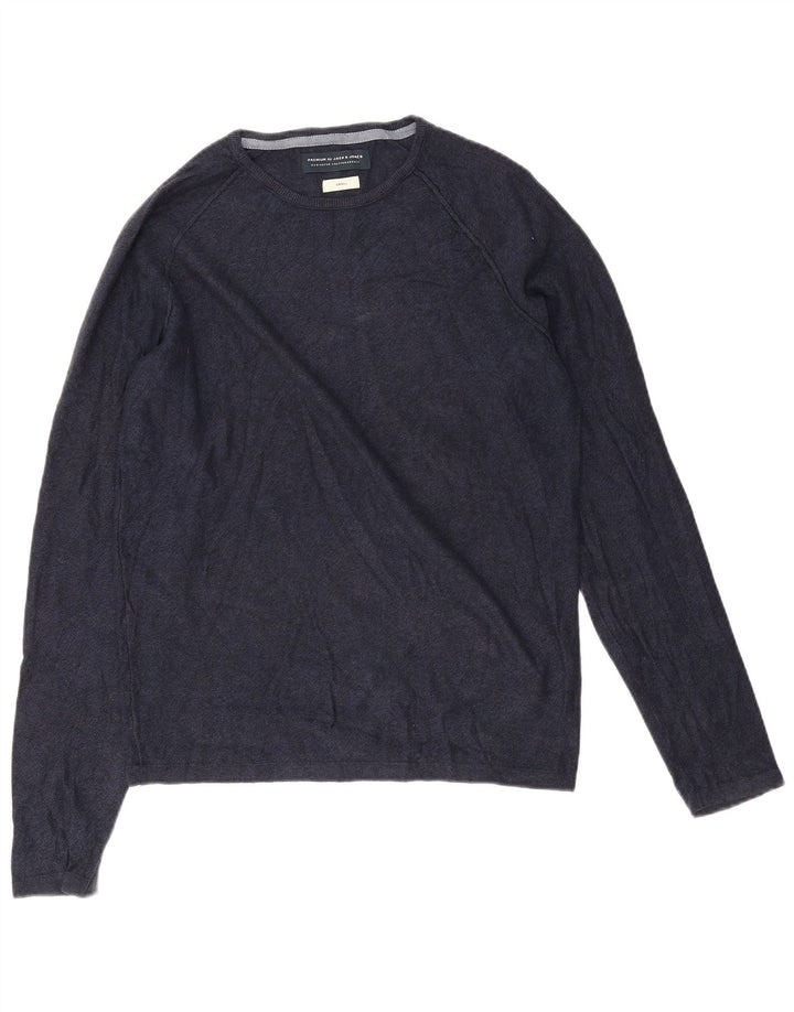 Jack & Jones Mens Top Long Sleeve Small Navy Blue Cotton