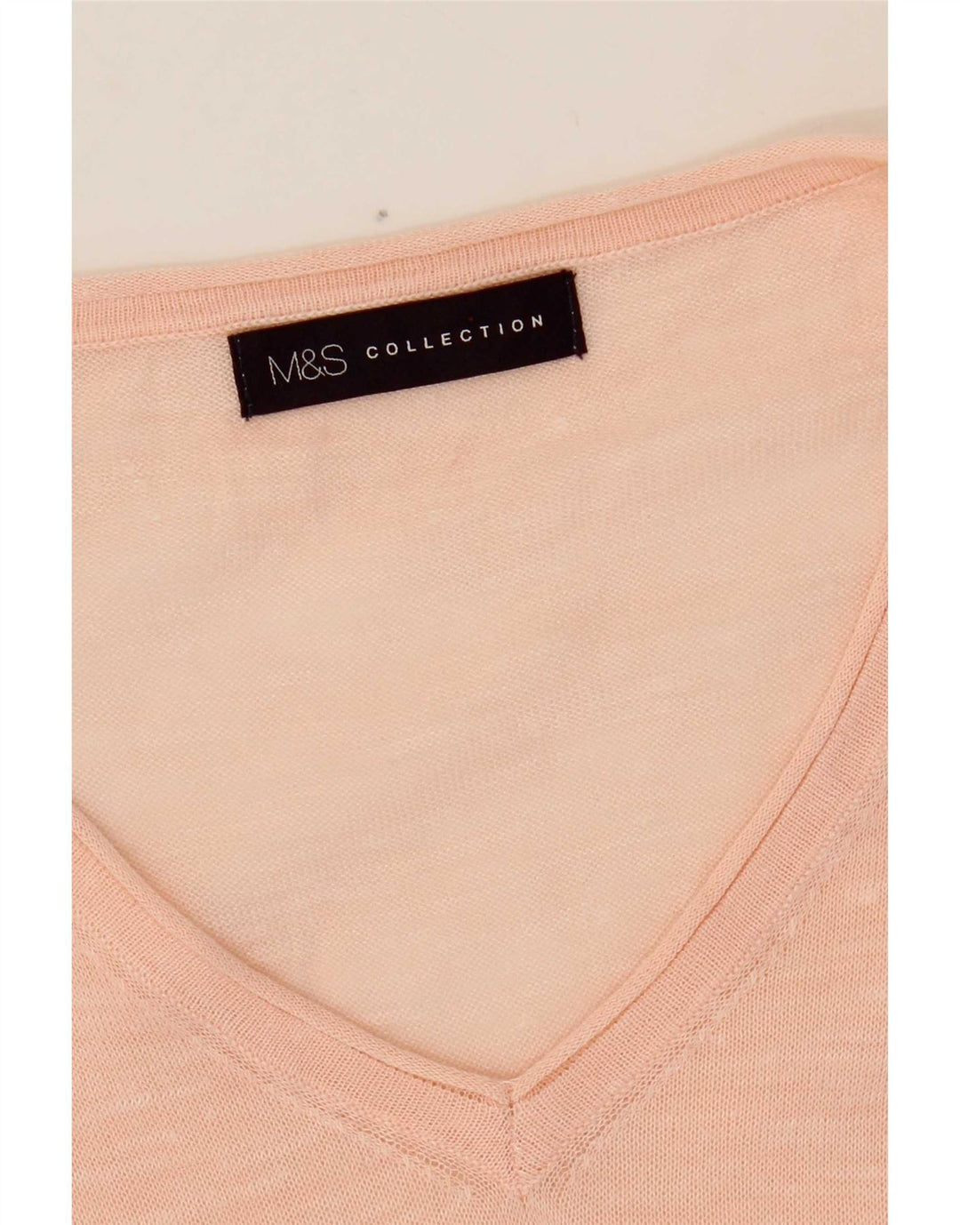 Marks & Spencer Womens See Through V-Neck Jumper Sweater UK 14 Medium Pink