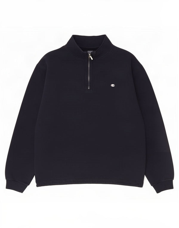 Champion Mens Zip Neck Sweatshirt Jumper Large Navy Blue