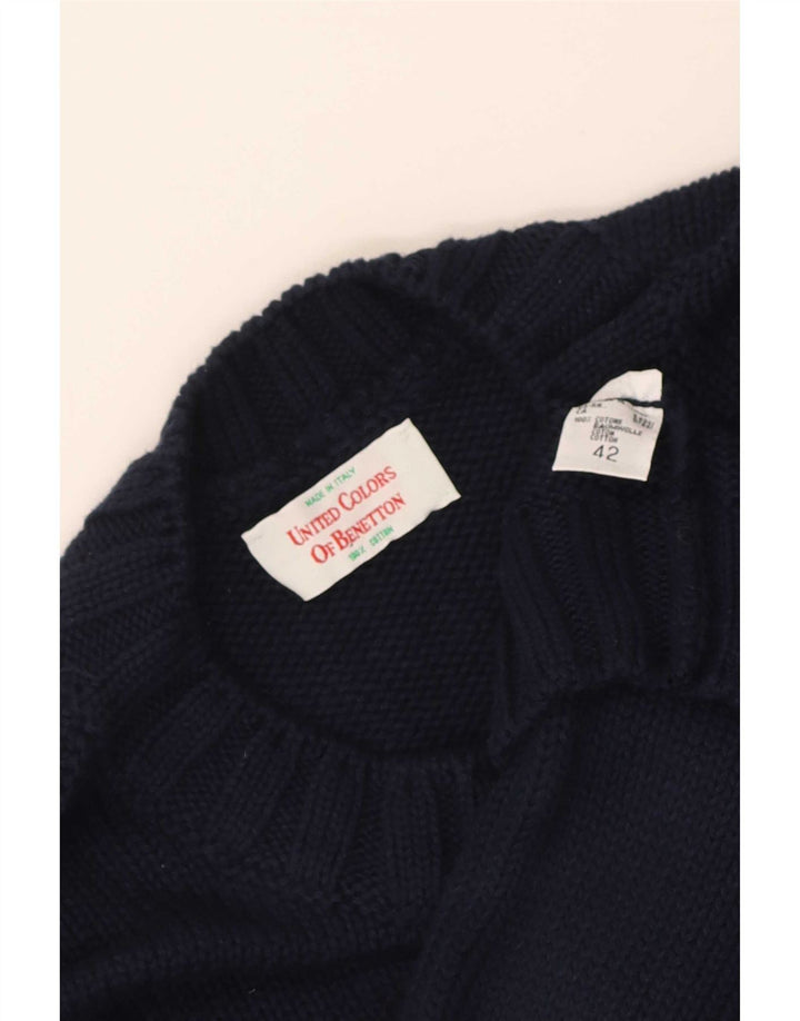 Benetton Womens Crew Neck Jumper Sweater IT 42 Medium Navy Blue Floral