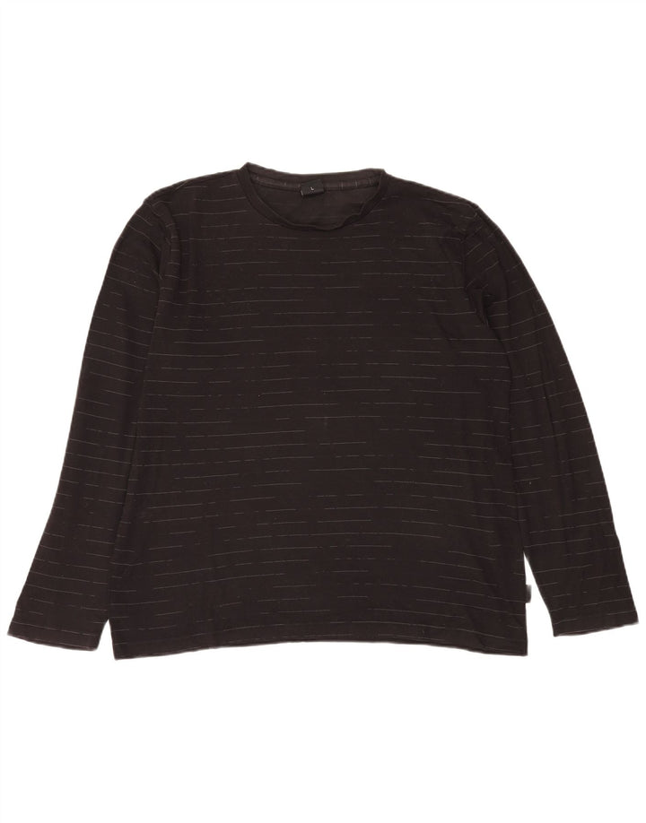 HUGO BOSS Mens Top Long Sleeve Large Black Pinstripe Cotton