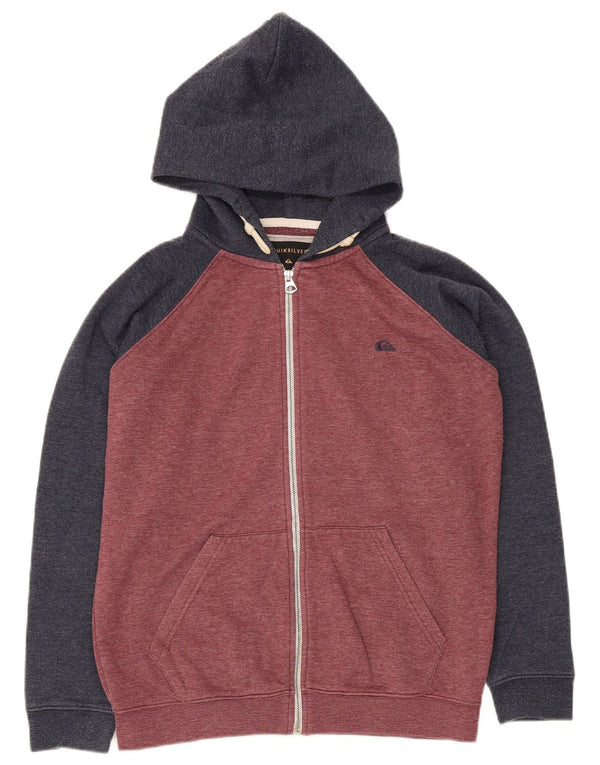 Quiksilver Boys Zip Hoodie Sweater 13-14 Years Red Colourblock Cotton