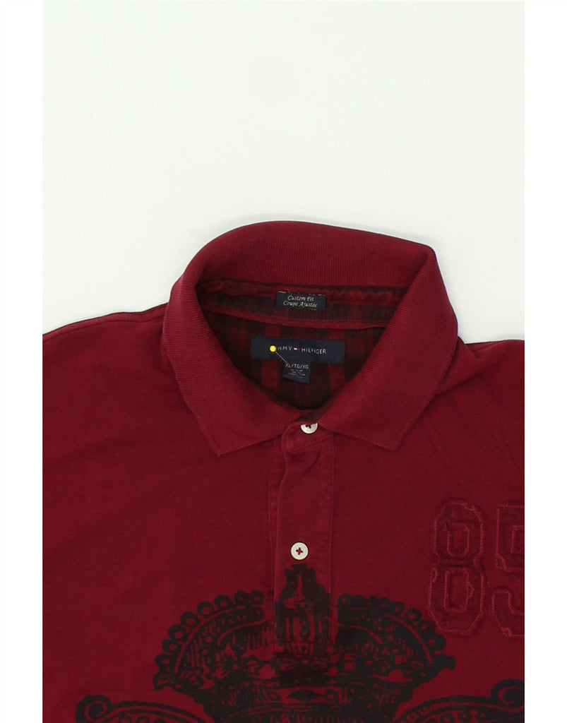 TOMMY HILFIGER Mens Tall Custom Fit Graphic Polo Shirt XL Burgundy Cotton Vintage Tommy Hilfiger and Second-Hand Tommy Hilfiger from Messina Hembry 