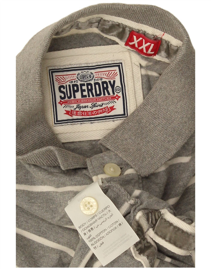 Superdry Mens Polo Shirt 2XL Grey Striped Cotton