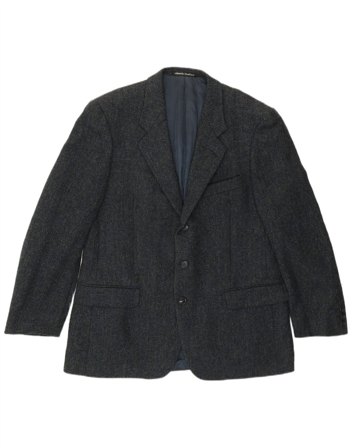 VINTAGE Mens 3 Button Blazer Jacket IT 50 Large Navy Blue Herringbone