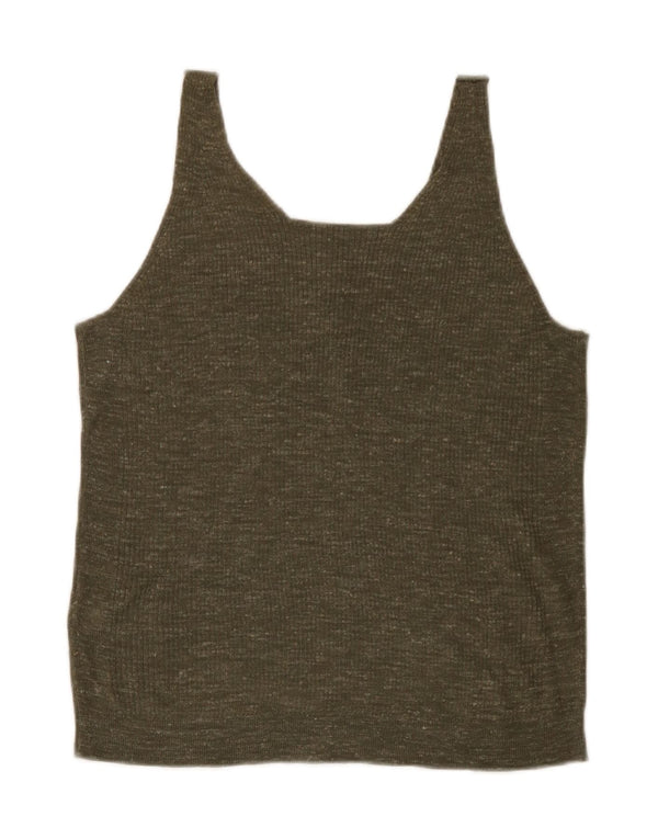 Marks & Spencer Womens Vest Top UK 12 Medium Khaki Flecked Acrylic