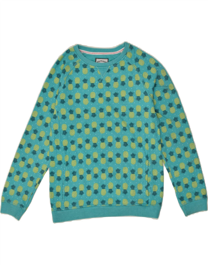 FAT FACE Girls Graphic Sweatshirt Jumper 12-13 Years Turquoise Cotton | Vintage Fat Face | Thrift | Second-Hand Fat Face | Used Clothing | Messina Hembry 