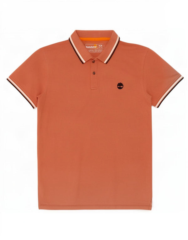 Timberland Mens Slim Fit Polo Shirt Medium Brown Striped Cotton