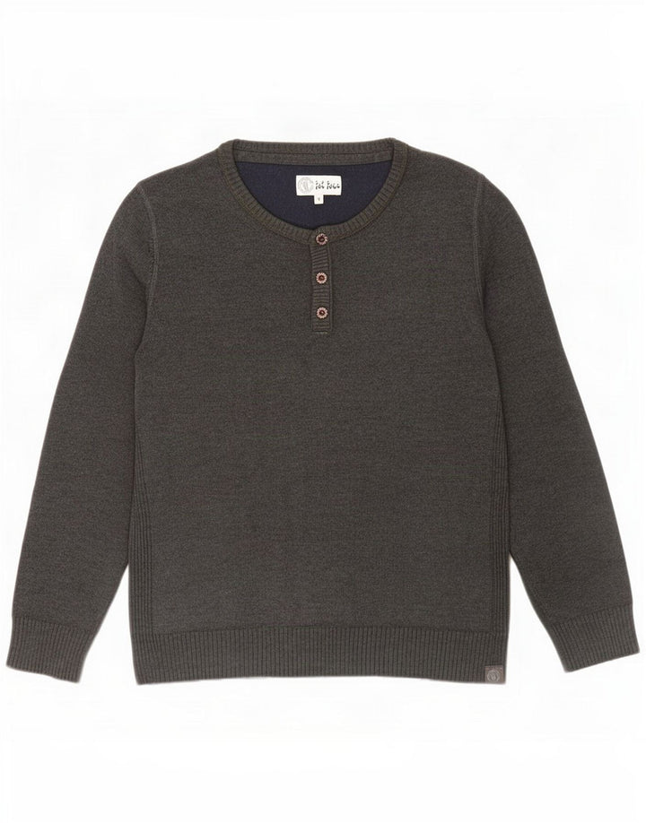 Fat Face Mens Button Neck Jumper Sweater Medium Grey Cotton