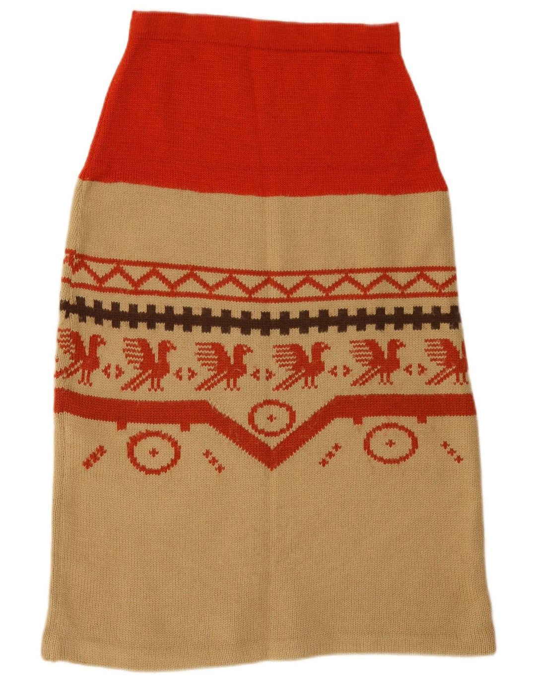 Vintage Womens Knit A-Line Skirt W26 Small Beige Geometric