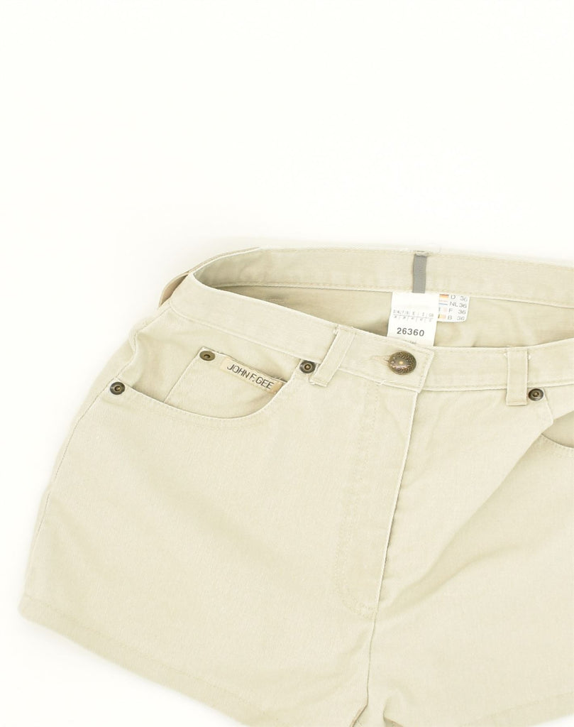 VINTAGE Womens High Waist Denim Shorts UK 10 Small W24 Beige Cotton | Vintage Vintage | Thrift | Second-Hand Vintage | Used Clothing | Messina Hembry 