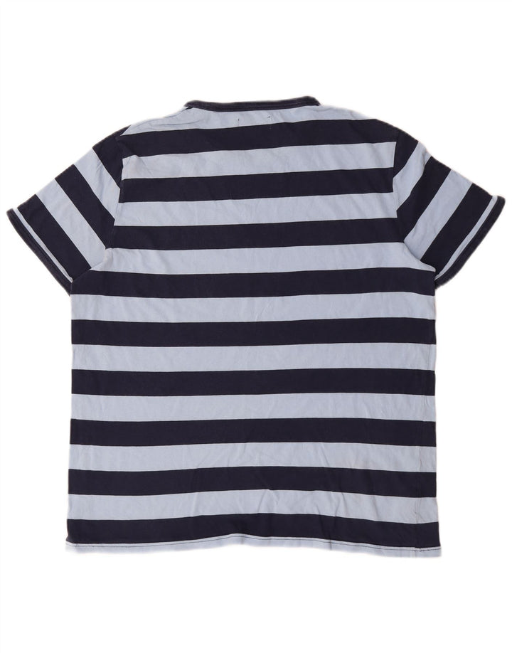 Fred Perry Mens T-Shirt Top XL Blue Striped Cotton
