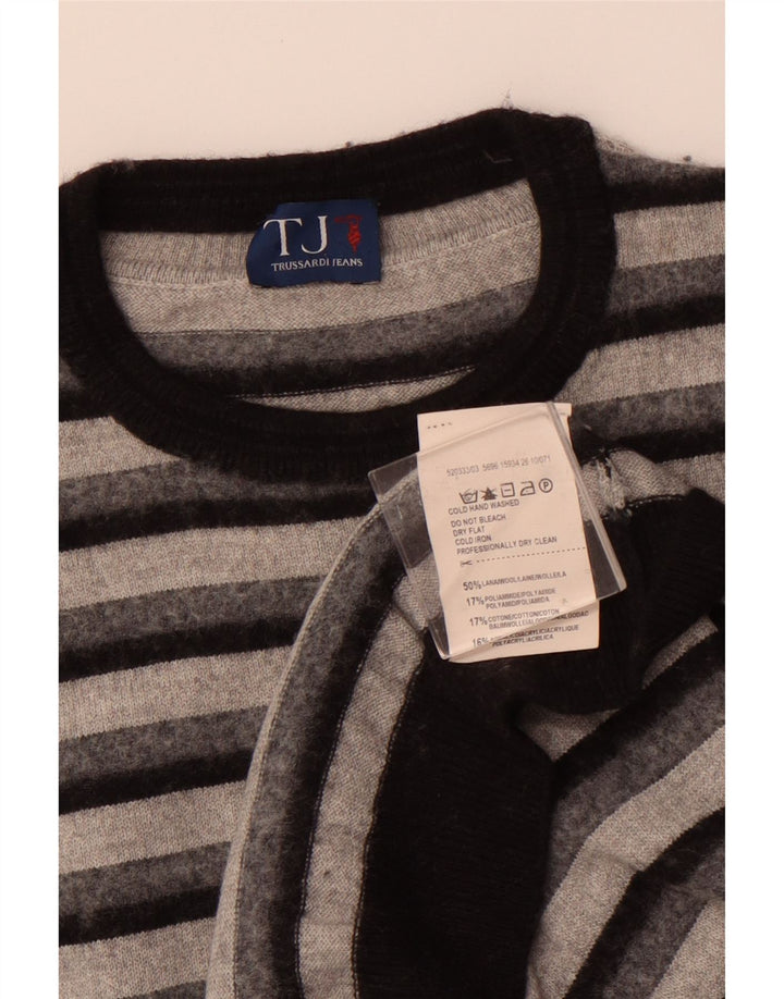 TRUSSARDI JEANS Boys Crew Neck Jumper Sweater 13-14 Years Grey Striped