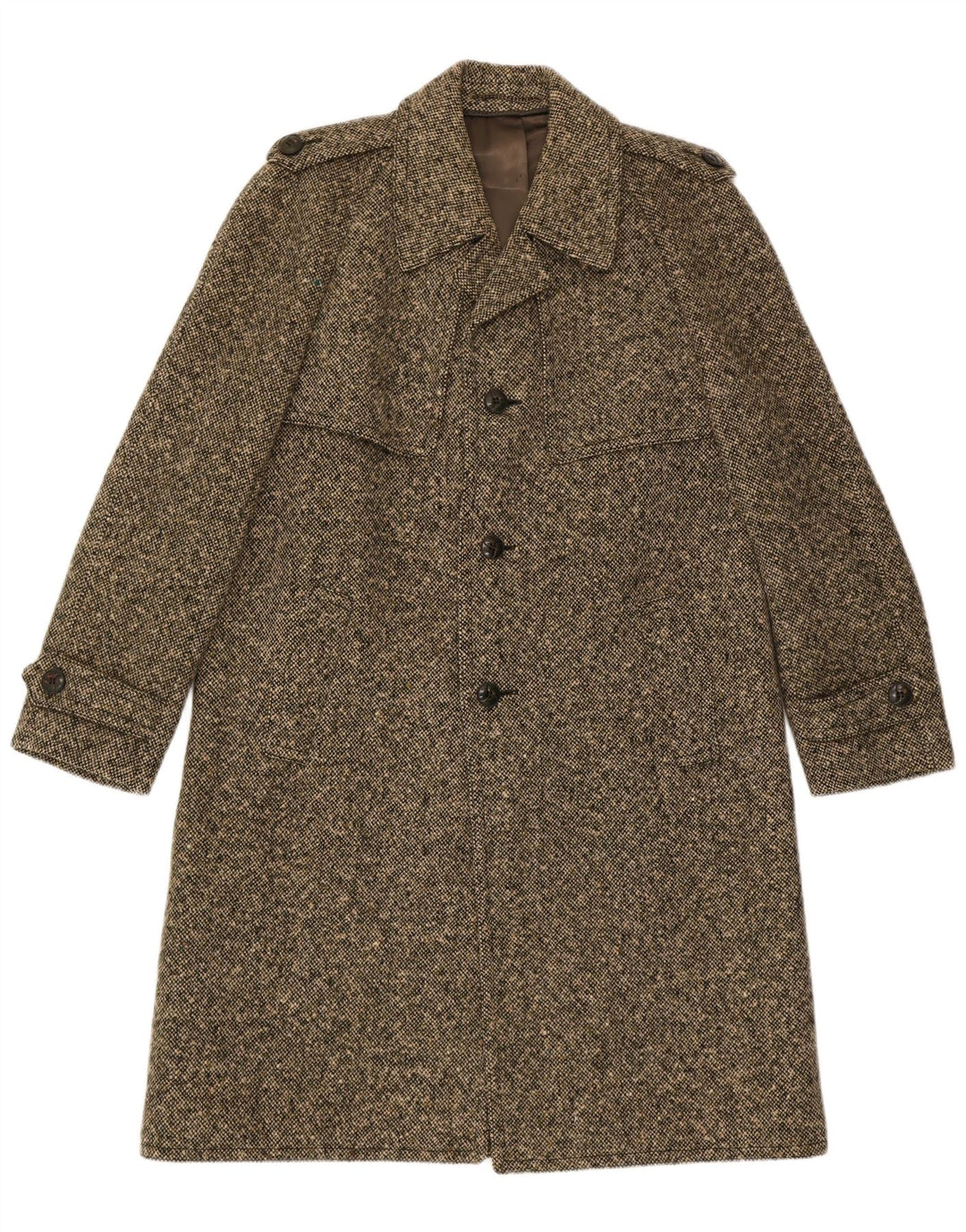 Vintage Mens Military Overcoat UK 38 Medium Brown New Wool