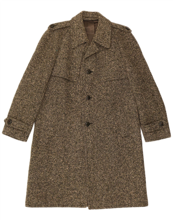 Vintage Mens Military Overcoat UK 38 Medium Brown New Wool