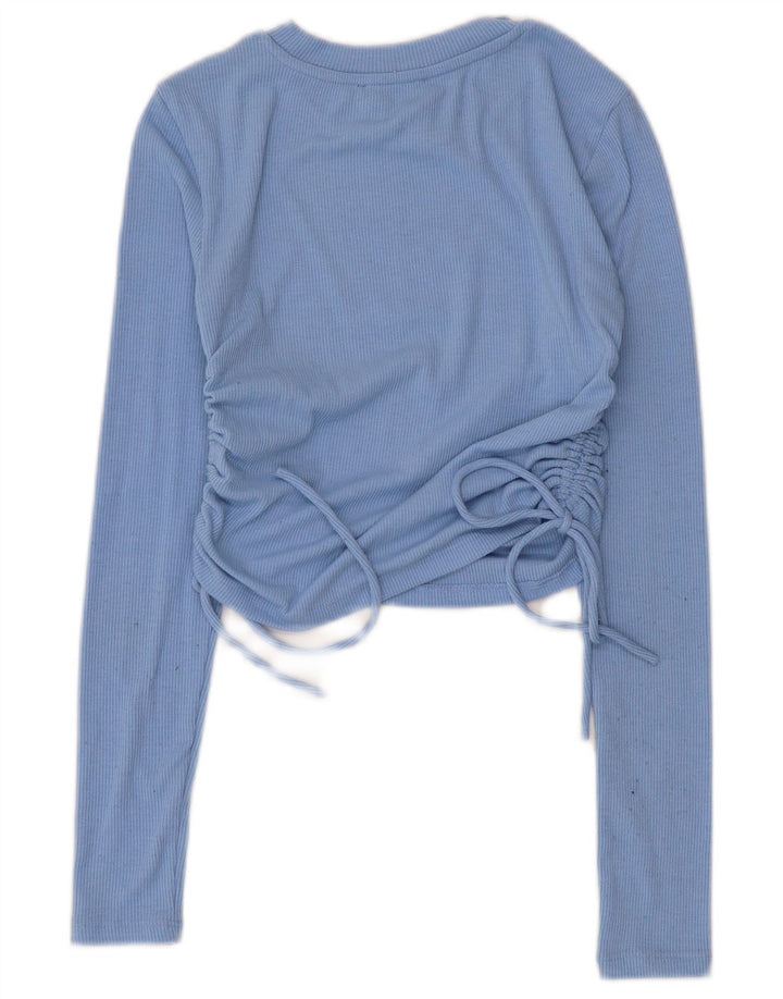 Zara Womens Crop Long Sleeve Blouse Top UK 8 Small Blue