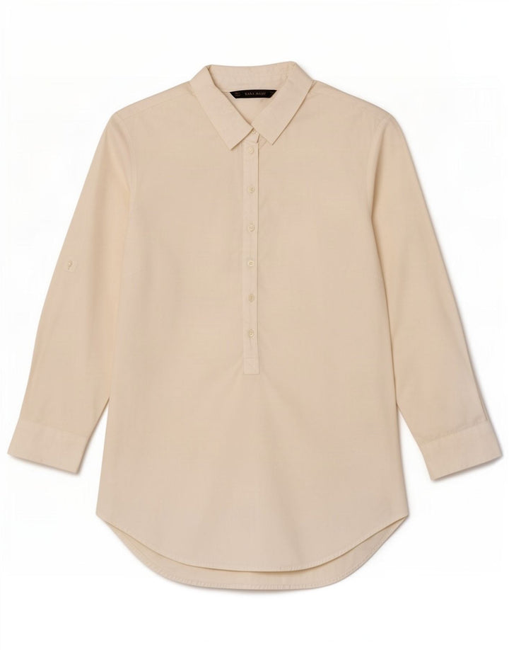 Zara Womens 3/4 Sleeve Pullover Shirt UK 10 Small White