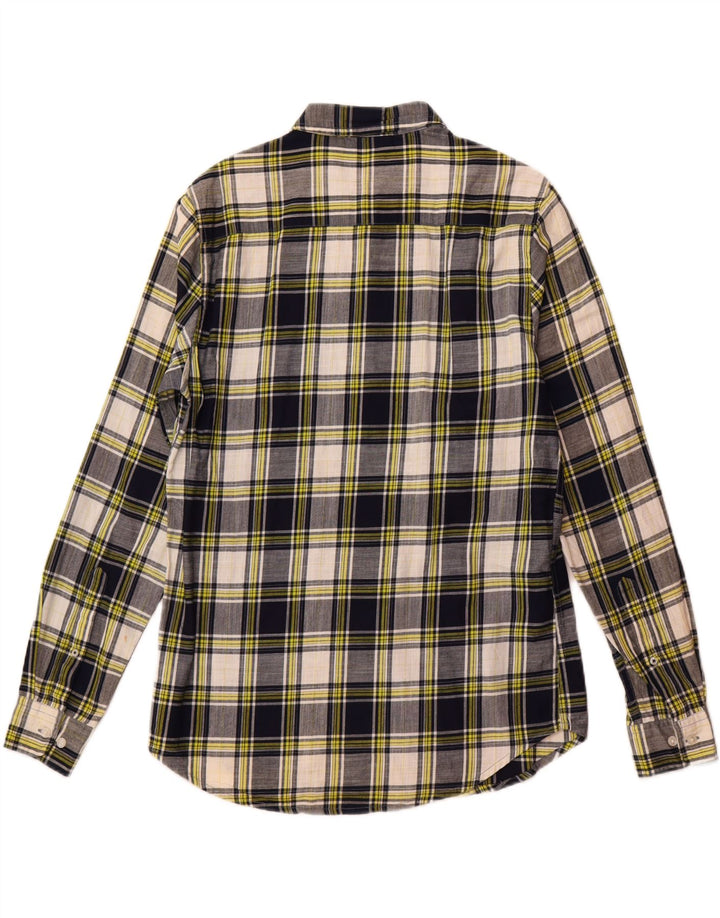 Benetton Mens Checked  Shirt Large Navy Blue Check Cotton