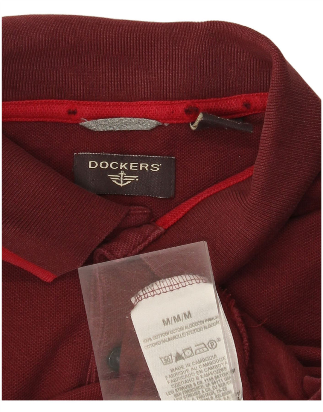 Dockers Mens Long Sleeve Polo Shirt Medium Burgundy Cotton