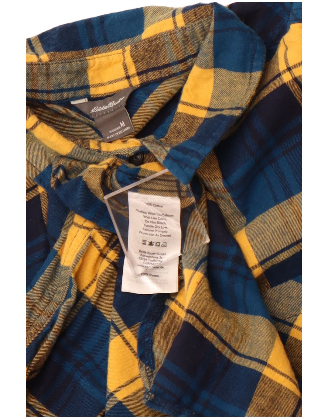 EDDIE BAUER Womens Pullover Flannel Shirt UK 12 Medium Blue Check Cotton