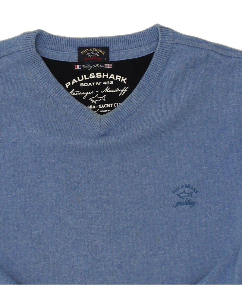 PAUL & SHARK Mens Yachting V-Neck Jumper Sweater Medium Blue | Vintage Paul & Shark | Thrift | Second-Hand Paul & Shark | Used Clothing | Messina Hembry 
