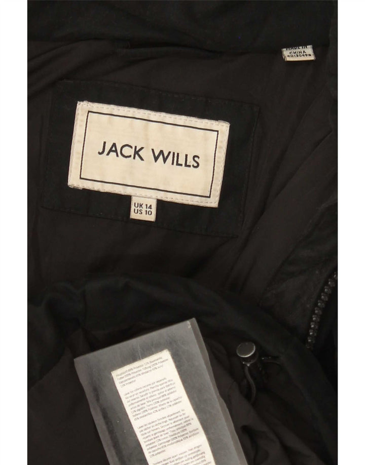 Jack Wills Womens Hooded Padded Jacket UK 14 Large Black Polyester