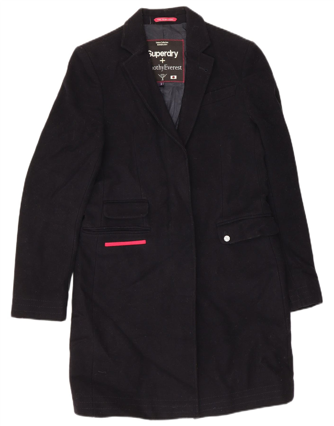 Superdry Womens Overcoat UK 2 2XS Navy Blue Wool