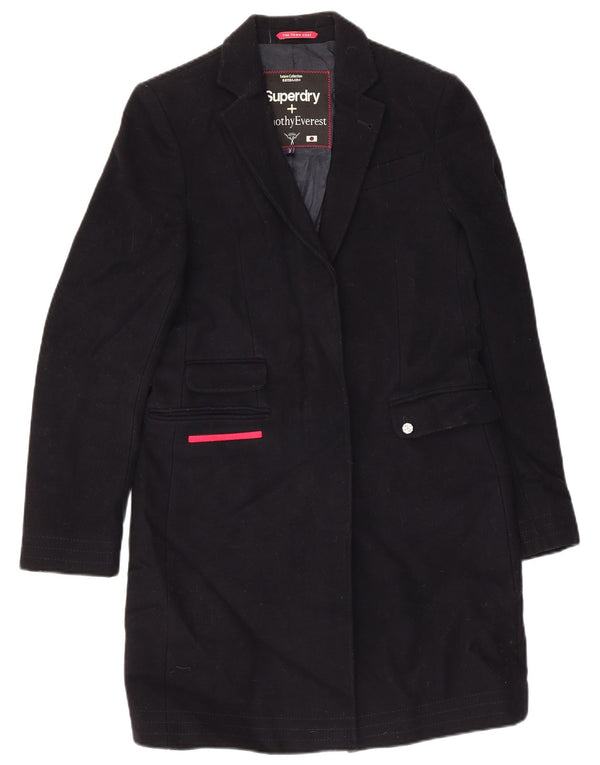 Superdry Womens Overcoat UK 2 2XS Navy Blue Wool