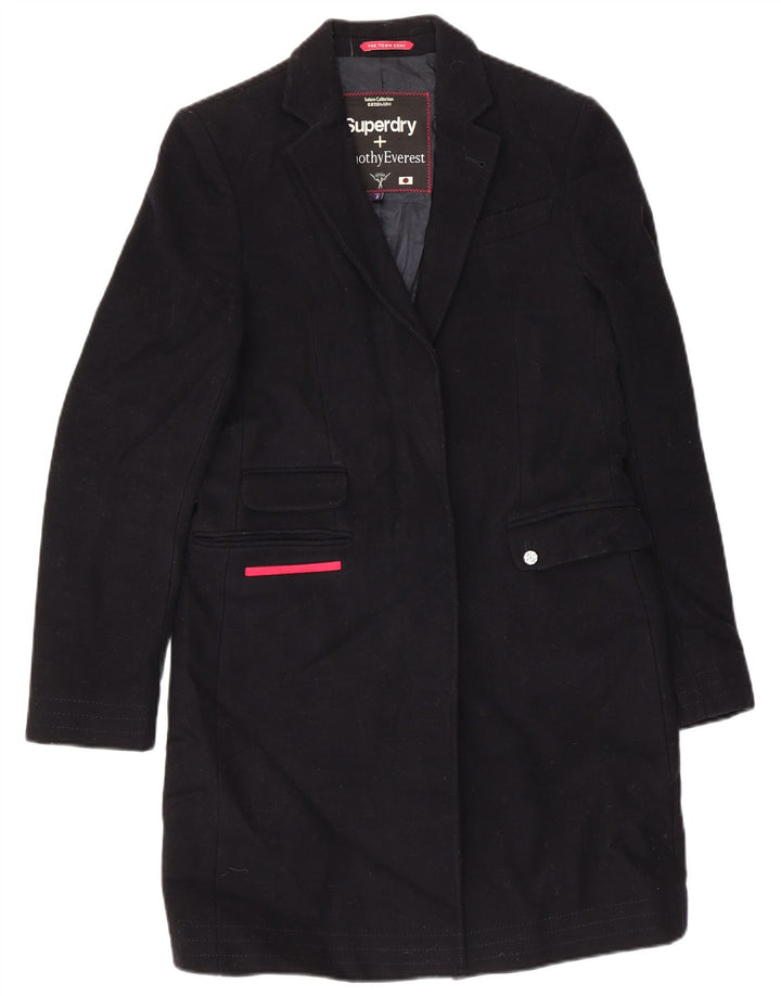 Superdry Womens Overcoat UK 2 2XS Navy Blue Wool