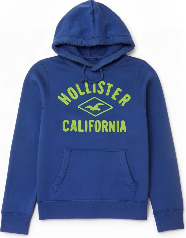 Hollister Mens Graphic Hoodie Jumper Medium Blue Cotton