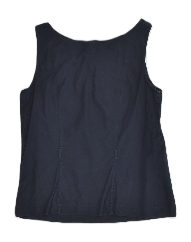 J. CREW Womens Ruffle Front Sleeveless Blouse Top US 6 Medium Navy Blue | Vintage J. Crew | Thrift | Second-Hand J. Crew | Used Clothing | Messina Hembry 