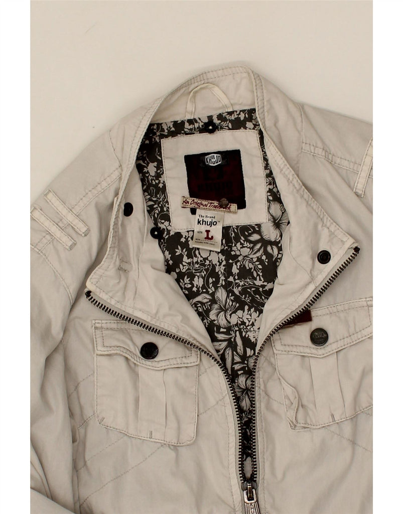 KHUJO Womens Bomber Jacket UK 14 Large Beige Cotton Vintage KHUJO and Second-Hand KHUJO from Messina Hembry 