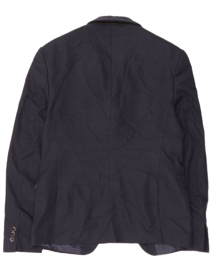 Zara Mens 1 Button Blazer Jacket EU 46 Small Navy Blue Polyester
