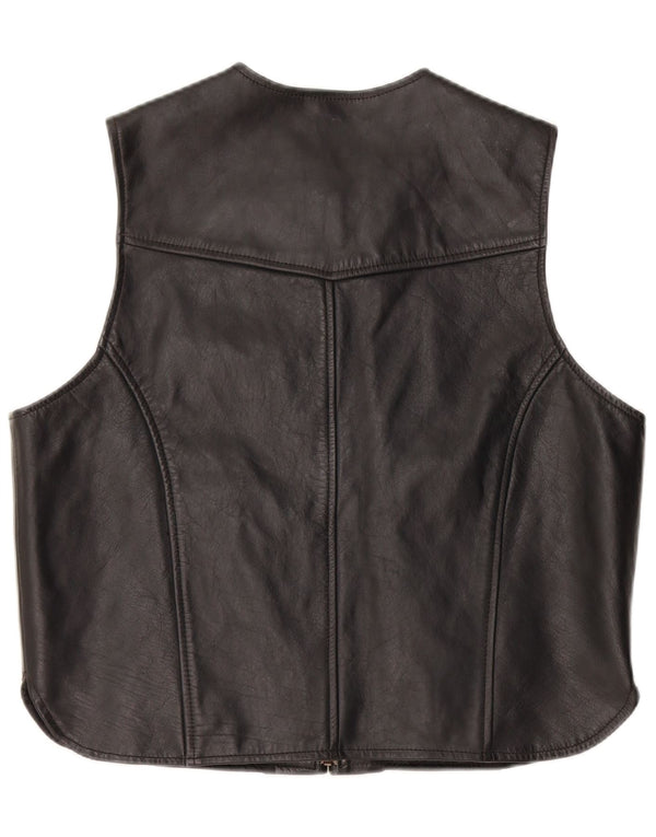 A-Pro Womens Leather Waistcoat UK 18 XL Black Leather