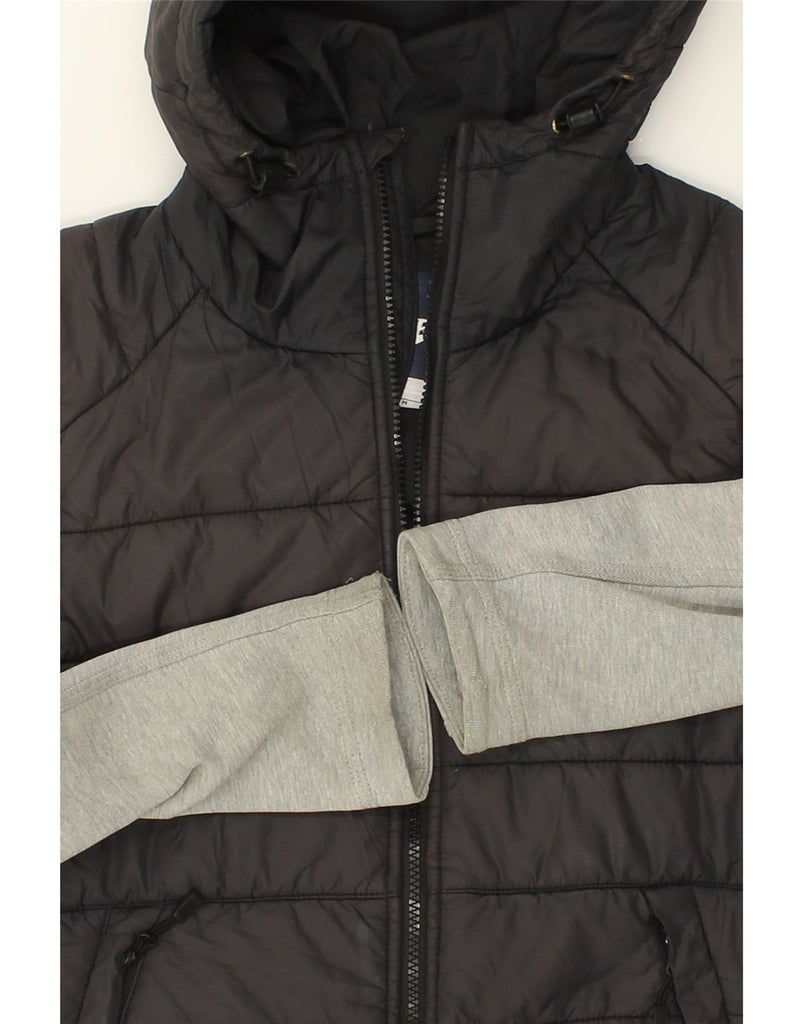 NIKE Womens Hooded Padded Jacket UK 14 Medium Black Colourblock Cotton | Vintage Nike | Thrift | Second-Hand Nike | Used Clothing | Messina Hembry 