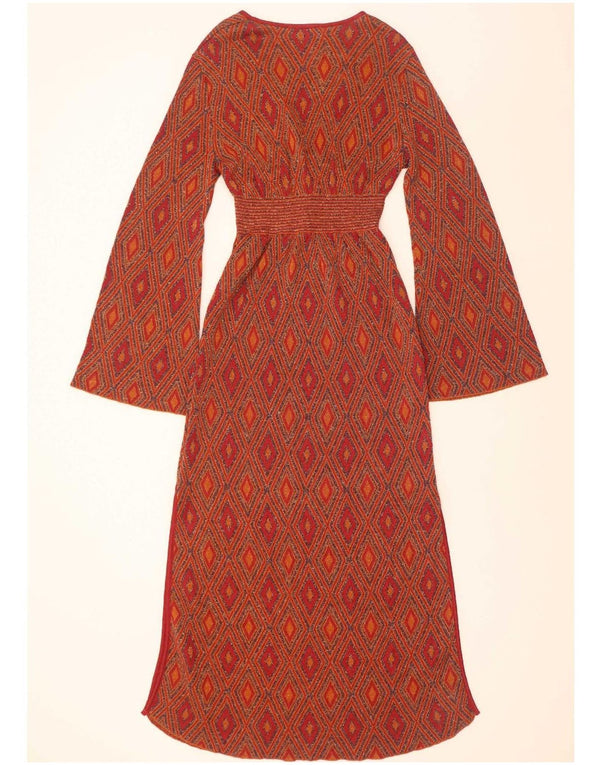 Zara Womens Long Sleeve Knit Maxi Dress UK 12 Medium Red Geometric