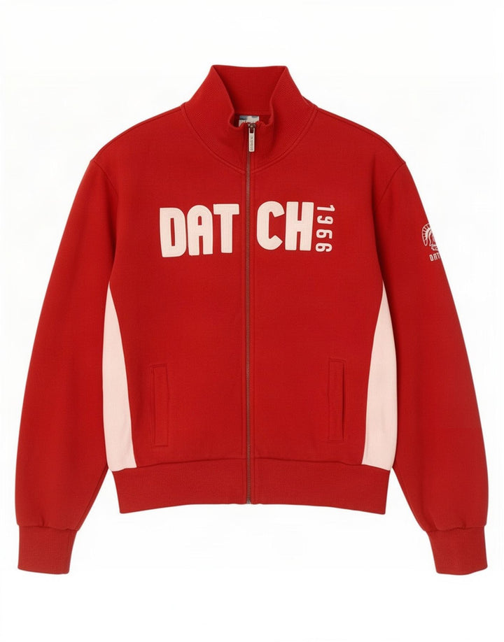Datch Mens Graphic Tracksuit Top Jacket Large Red Colourblock Cotton