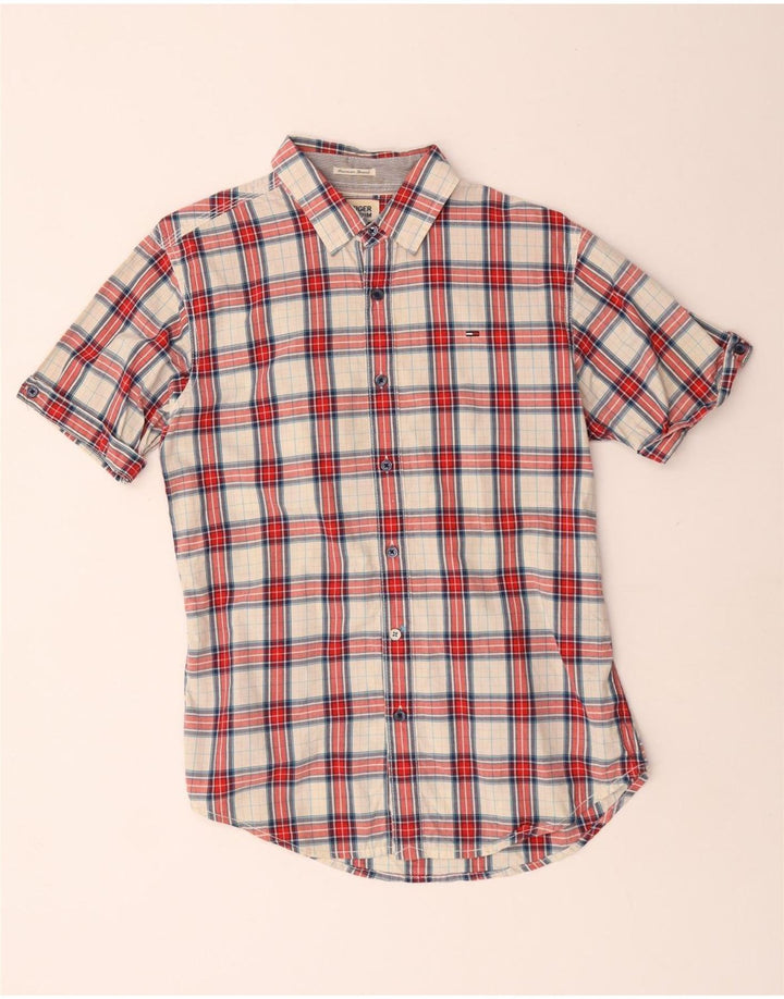 Tommy Hilfiger Mens Short Sleeve Shirt Small Red Check Cotton