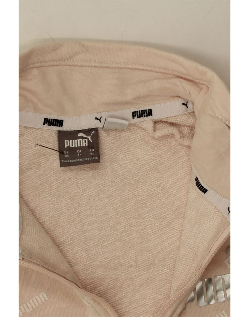 PUMA Womens Oversized Graphic Zip Neck Sweatshirt Jumper UK 6 XS Pink Vintage Puma and Second-Hand Puma from Messina Hembry 