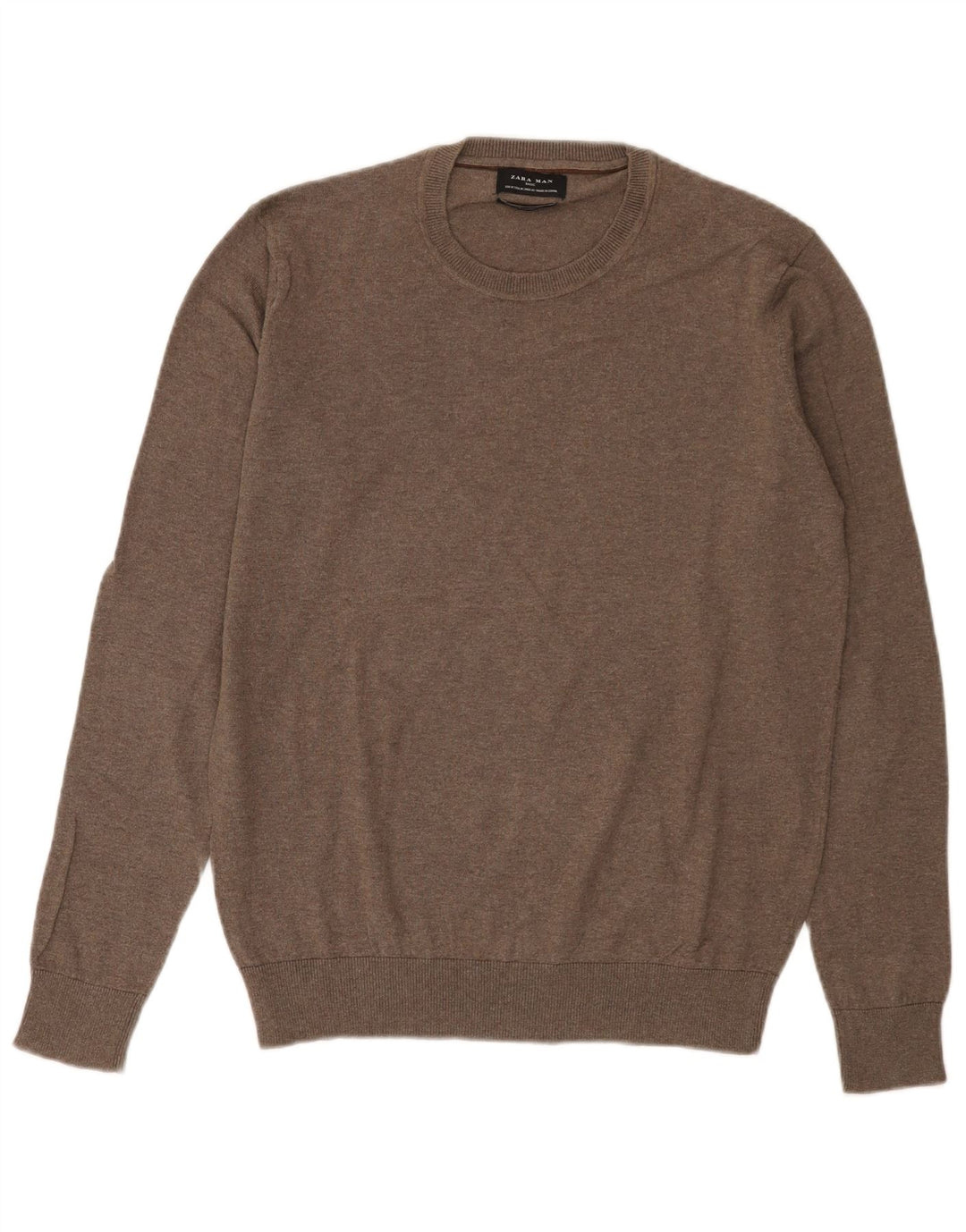 Zara Mens Crew Neck Jumper Sweater Medium Brown Cotton