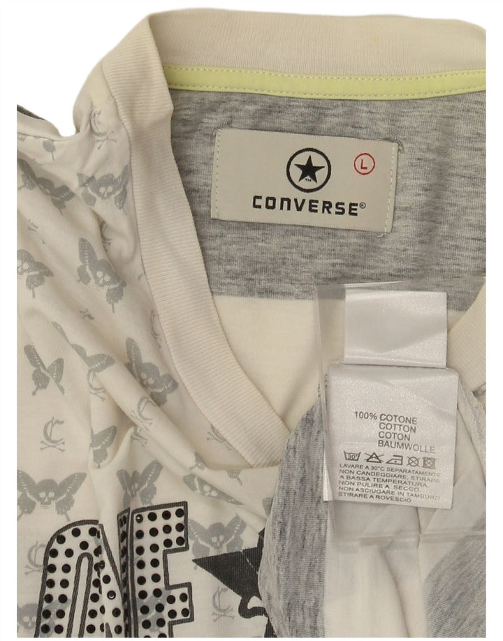 Converse Womens Graphic T-Shirt Top UK 16 Large White Striped Cotton