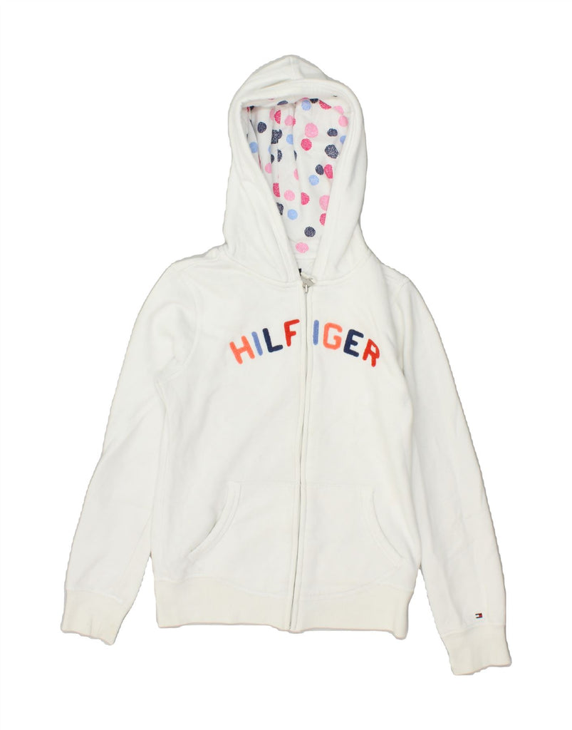 TOMMY HILFIGER Girls Graphic Zip Hoodie Sweater 15-16 Years XL White | Vintage Tommy Hilfiger | Thrift | Second-Hand Tommy Hilfiger | Used Clothing | Messina Hembry 