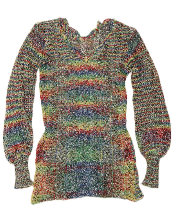 Vintage Womens V-Neck Jumper Sweater UK 4 XS Multicoloured Striped