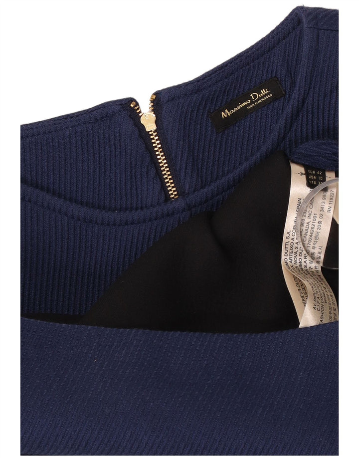 Massimo Dutti Womens Sleeveless Sheath Dress EU 42 Large Navy Blue Wool