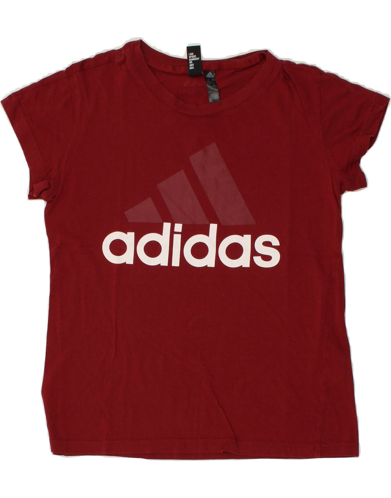 ADIDAS Womens Graphic T-Shirt Top UK 12/14 Medium Burgundy Cotton Vintage Adidas and Second-Hand Adidas from Messina Hembry 