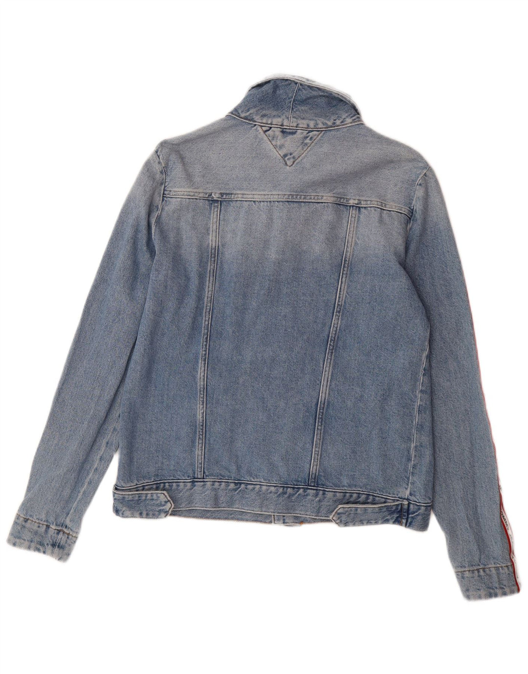 TOMMY HILFIGER Womens Graphic Denim Jacket UK 14 Large Blue Colourblock